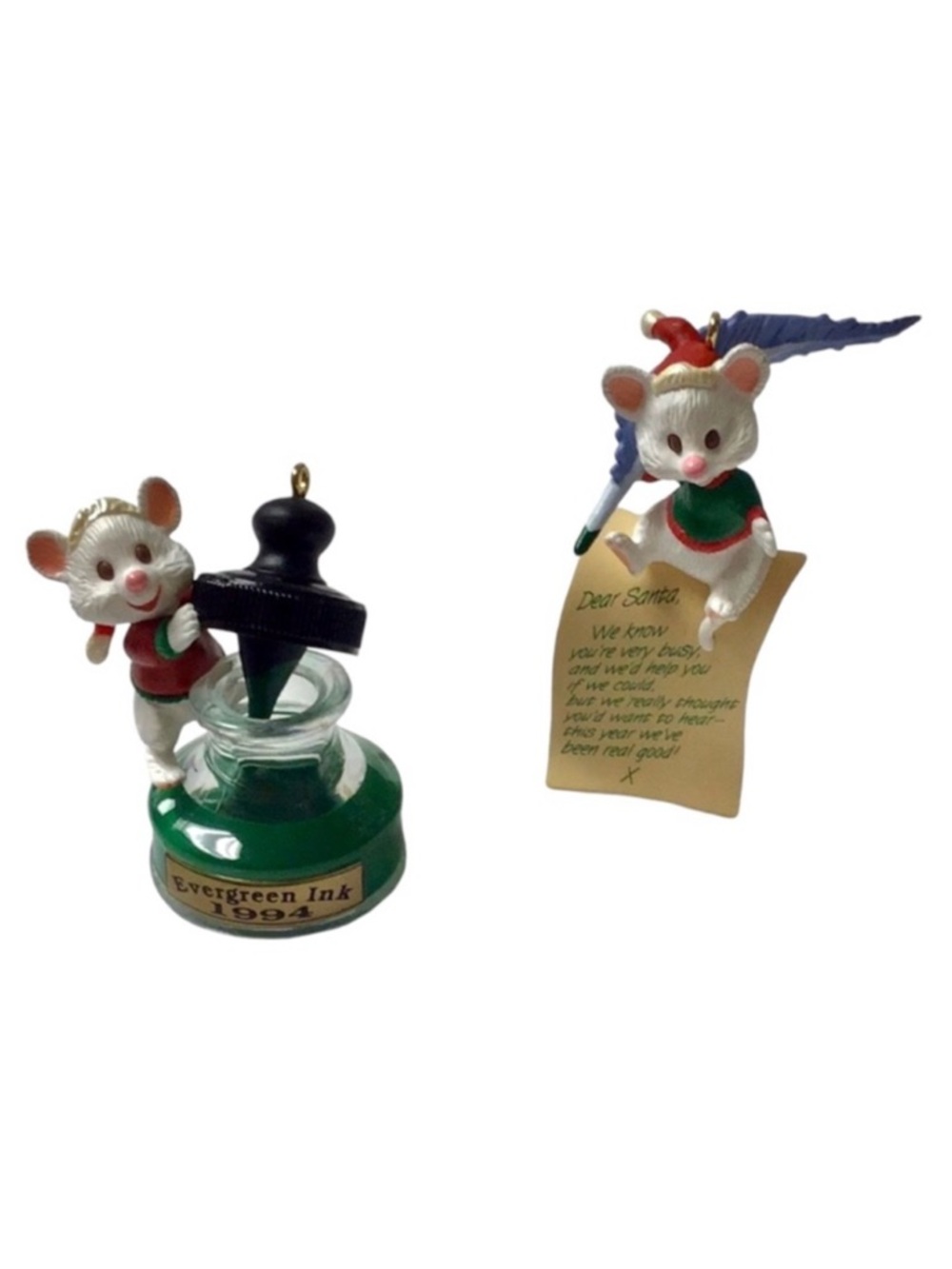Hallmark 1994 “Dear Santa Mouse” 2pc. Christmas Ornament Set